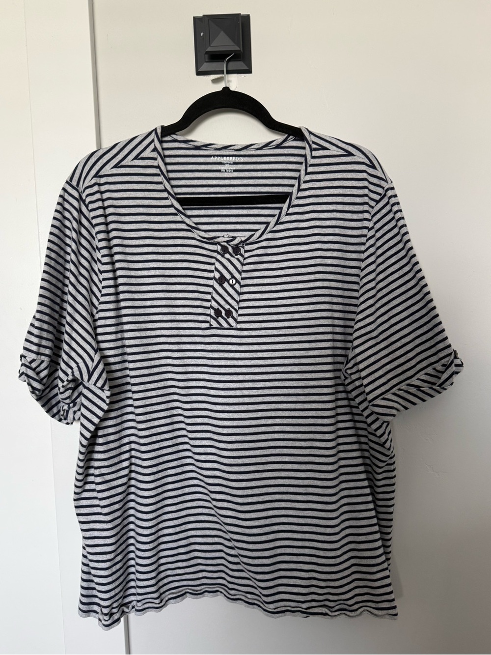 Appleseed's Navy & White Striped Button-Accent Tee